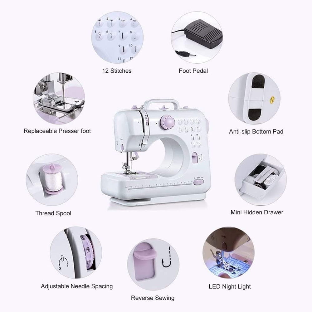 Household Electric Overlock Sewing Machines GD-015-AE Sewing Machine by Galadim 12 Stitches, 2 Speeds, LED Sewing Light, Foot Pedal 