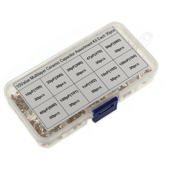 5mm 50V Ceramic Multilayer 10 Value Capacitor Kit with Case - Pack of 300