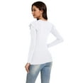 thumbnail image 6 of LadybranchFashion Ribbed Basic T-Shirts for Women Ruffle Sleeve Ruffle Sleeve Sexy Ribbed Slim Fitted Shirts Blouse(Small,Pure White）, 6 of 9