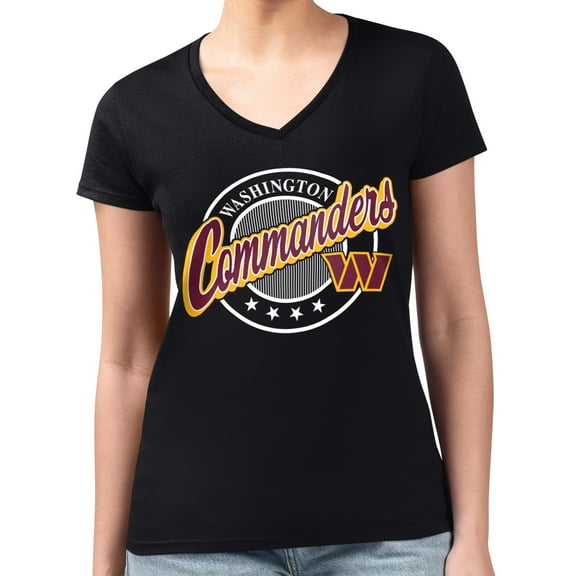 Women's G-III 4Her by Carl Banks  Black Washington Commanders Super-Slim Fit Lightweight Pinstripe Circle V-Neck T-Shirt