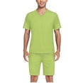 thumbnail image 5 of joogoo Men's Pajama Set Green Pattern V-Neck Pj Shorts Set 2 Piece Loungewear Sleepwear XL, 5 of 7