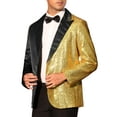 thumbnail image 4 of CHAQUETAS DE TUXEDO CON PICO DE LENTEJUELAS CHIC INSPIRADORAS PARA HOMBRES, TRAJE BRILLANTE EN BLOQUE DE COLOR, 2XL NEGRO DORADO, 4 of 5