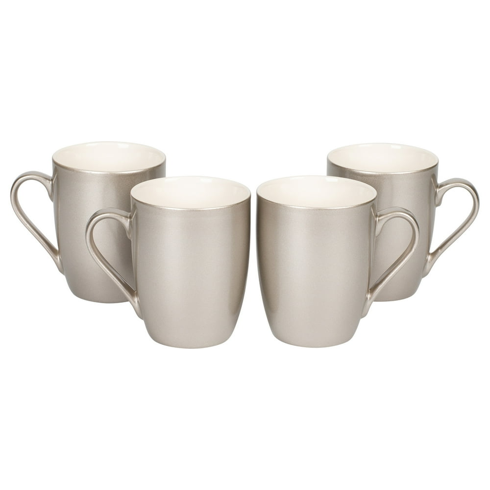 Silver Tone Metallic Finish 10 Oz. New Bone China Coffee Cup Mug Set of