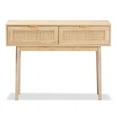 thumbnail image 3 of Baxton Studio Table Console à 2 Tiroirs en Bois et Rotin Finition Chêne Clair Brun, 3 of 9