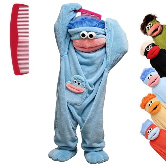 Funny Big Mouth Monster Onesie with Large Comb Prop,Purple Silly Puppet Cosplay One Piece Pajamas, Warm Home Loungewear, Oversized Fleece Sleepwear for Parent & Little One