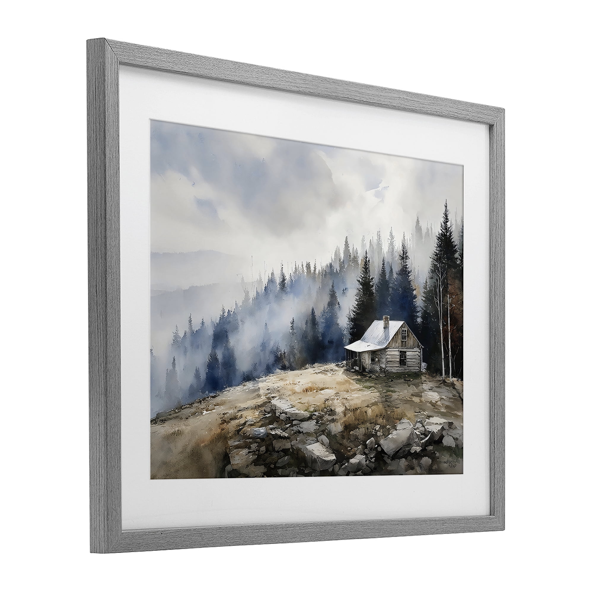 Stupell Industries Misty Cabin on Ridge Gray Framed Print Under Glass, design by Franklyn Gregory