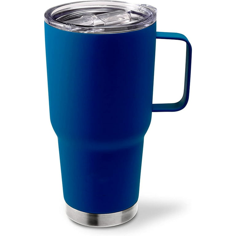 Large Travel Coffee Mug Tumbler with Clear Slide Lid & Handle, Reusable  Vacuum Insulated Double Wall Stainless Steel Thermos, Fits in Cup Holder,  30oz (Blue) 