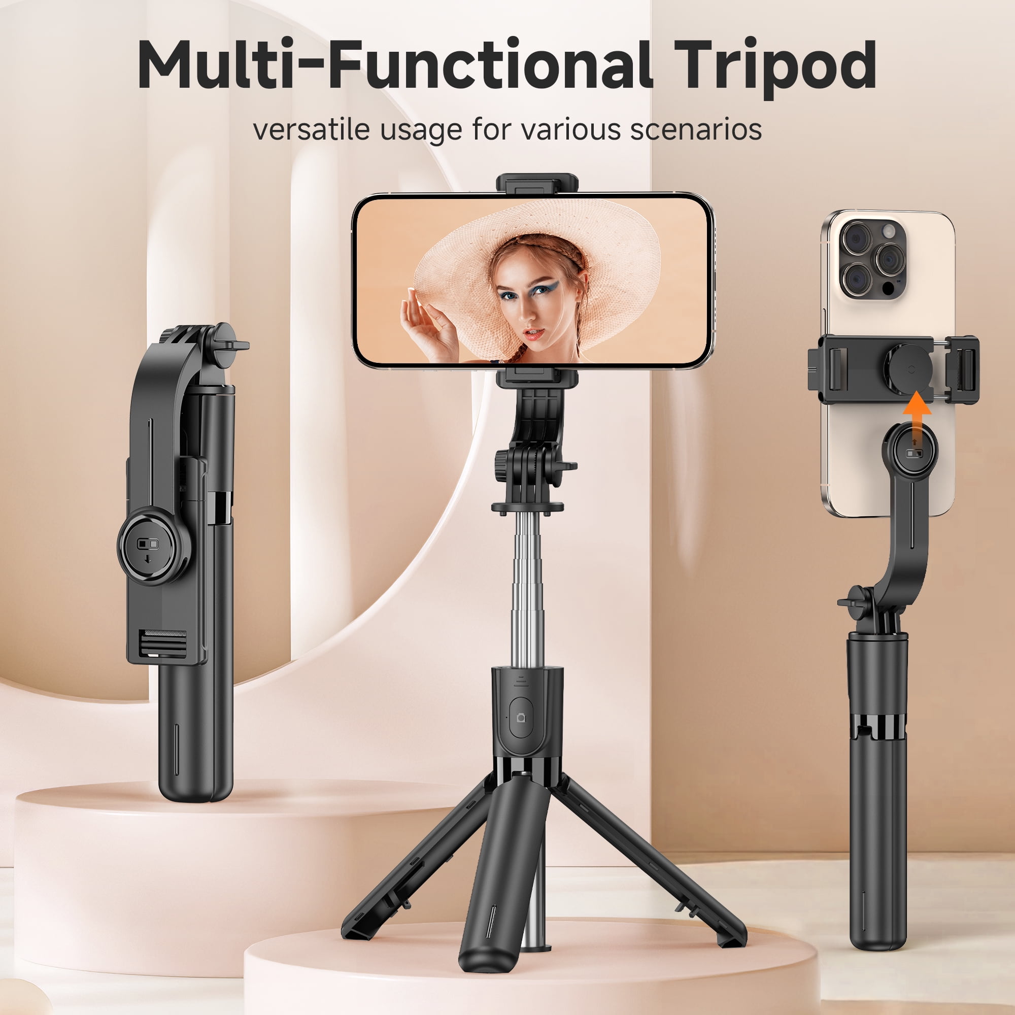 Portable Selfie Stick Tripod, 4 in 1 Extendable Phone Tripod Stand with Detachable Wireless Remote & Phone Holder 360°Rotating Mini Travel Tripod Compatible with iPhone 16/15/14 Pro Max/Android/Gopro