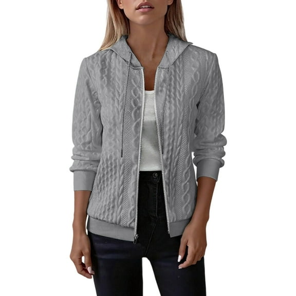 Womens Cardigan Sweaters Fall Long Sleeve Knit Sweater Front Zipper Coat Grey M