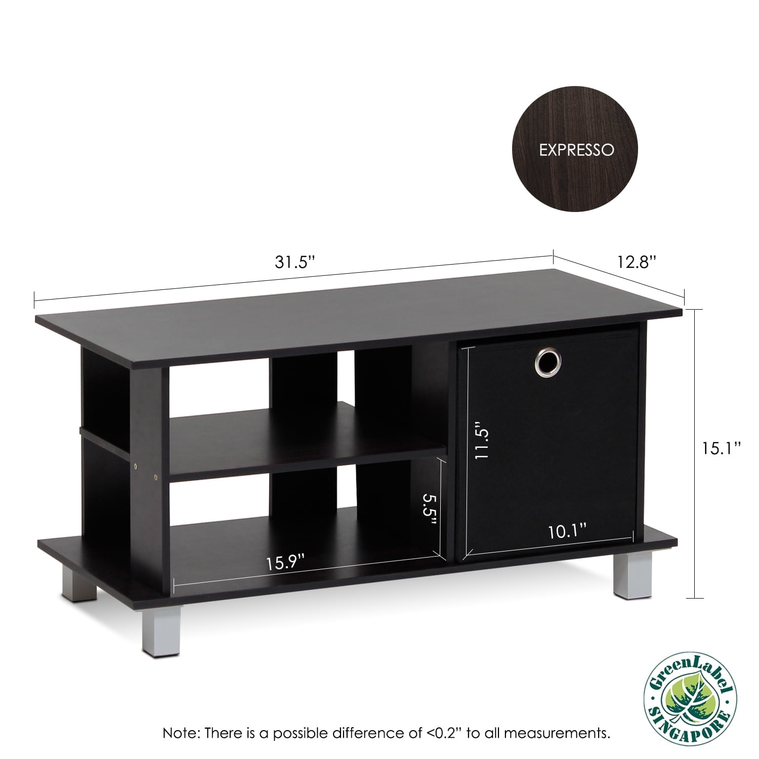Furinno Simplistic TV Entertainment Center with Bin, Multiple Colors