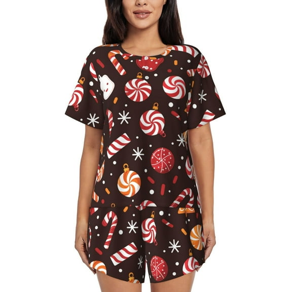 Christmas Candy Pattern (3) Womens Pajamas Short Set Soft Short Sleeve Sleepwear Button Down Pjs Set with Pockets S XXL Small