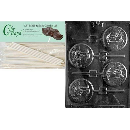

Cybrtrayd 45St25-S061 Skiing Lolly Sports Chocolate Candy Mold with 25-Pack 4.5-Inch Lollipop Sticks