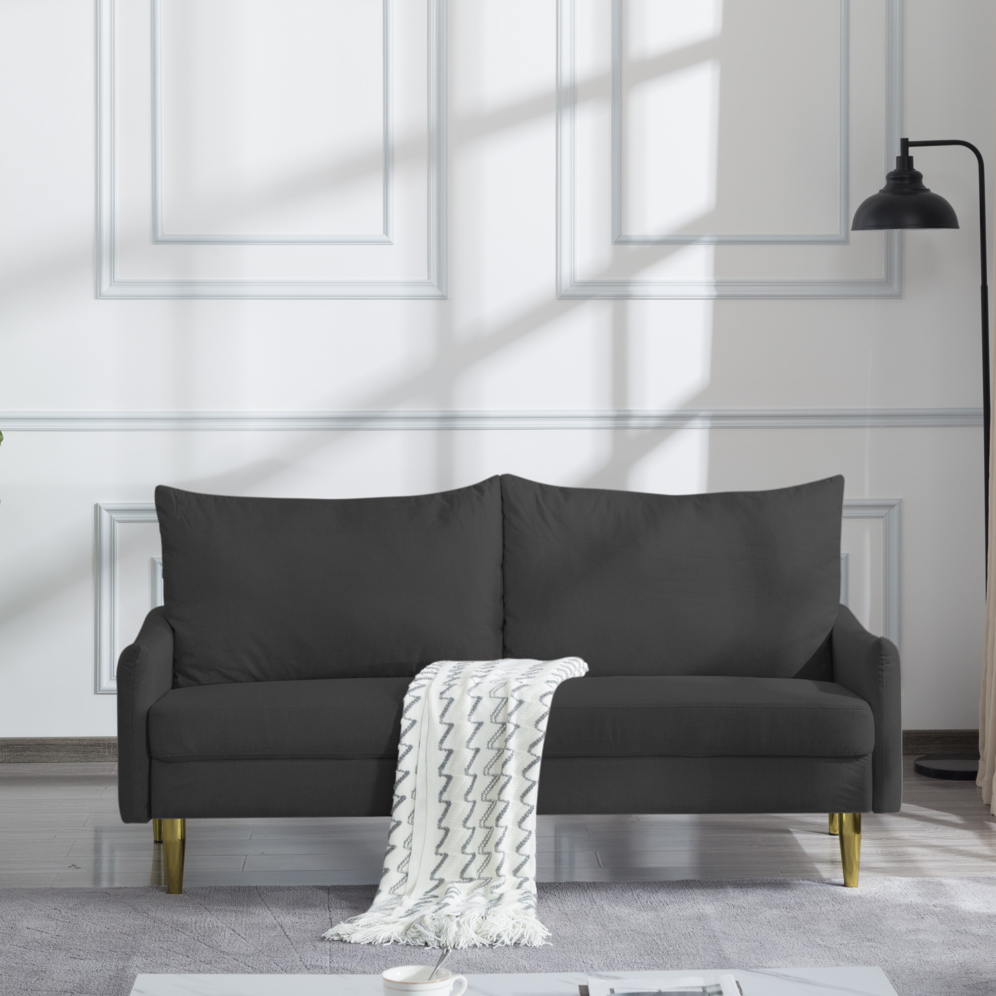 Gewnee 66.9-inch Modern Style Sofa - with Removable and Washable Back Cushion Covers / Gold Tapered Metal Legs. Suitable for Living Rooms / Bedrooms