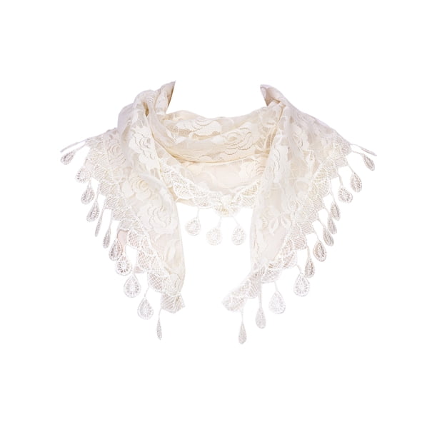 INSPIRAR CHIC Chal de Encaje Rosa Floral, Chal Triangular de Malla con Borlas, Cubierta de Cabeza de Capilla, Velos de Novia para Misa 55.1x18.9" Beige