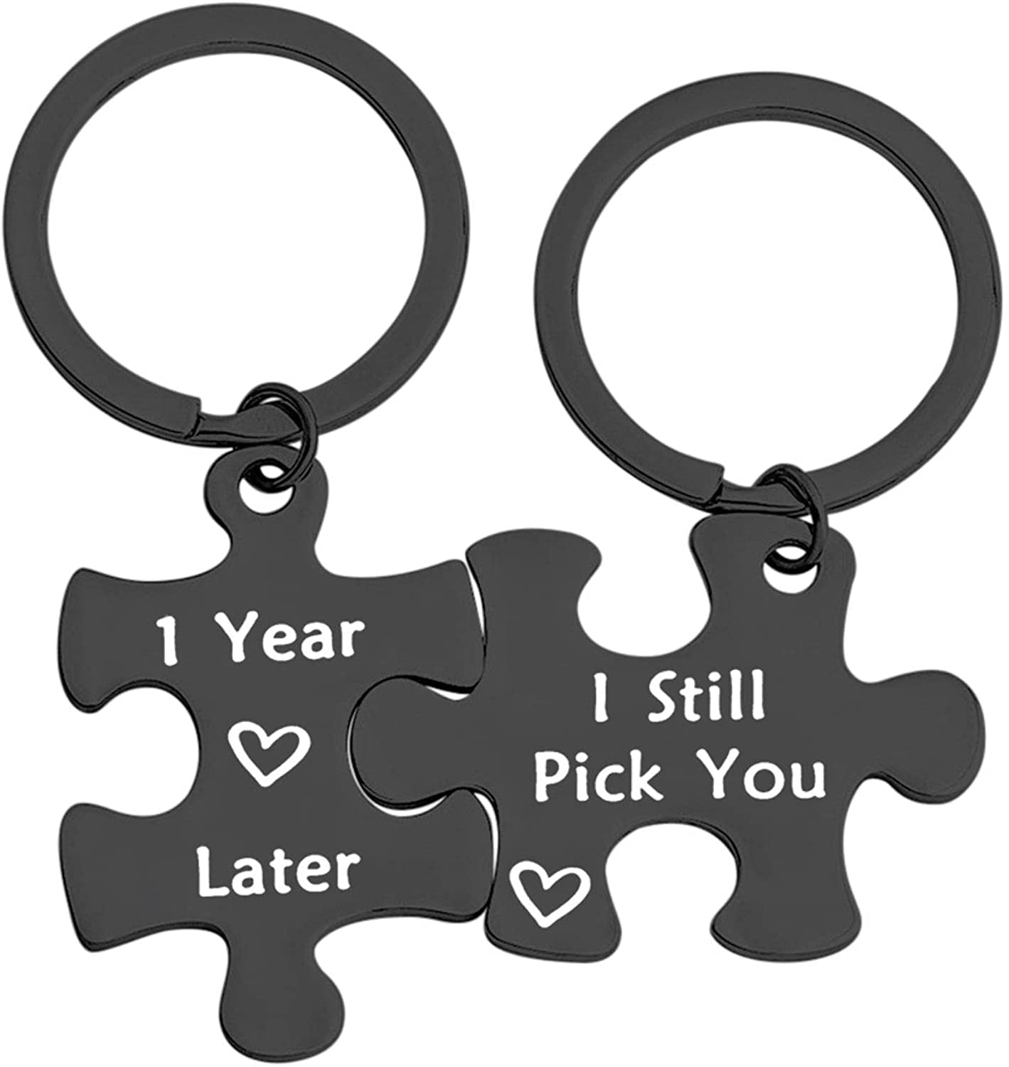 Zuo Bao 1,5,10,20 Years Later I Still Pick You Key Ring Stainless Steel Jigsaw Puzzle Piece Matching Pendant Keychain Set Couple Jewelry 1 Year Later K-Black
