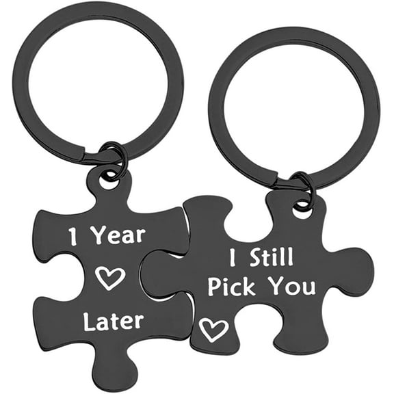 Zuo Bao 1,5,10,20 Years Later I Still Pick You Key Ring Stainless Steel Jigsaw Puzzle Piece Matching Pendant Keychain Set Couple Jewelry（1 Year Later K-Black）