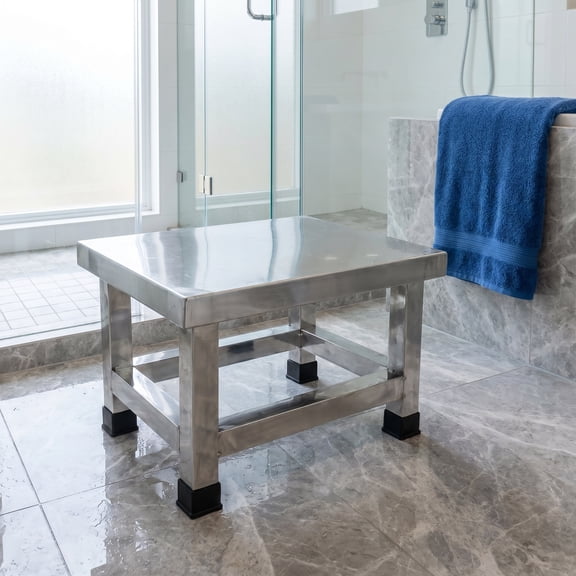 HONMEET Stainless Steel Step Stool, Durable Non-Slip Plated Silver for Home Use