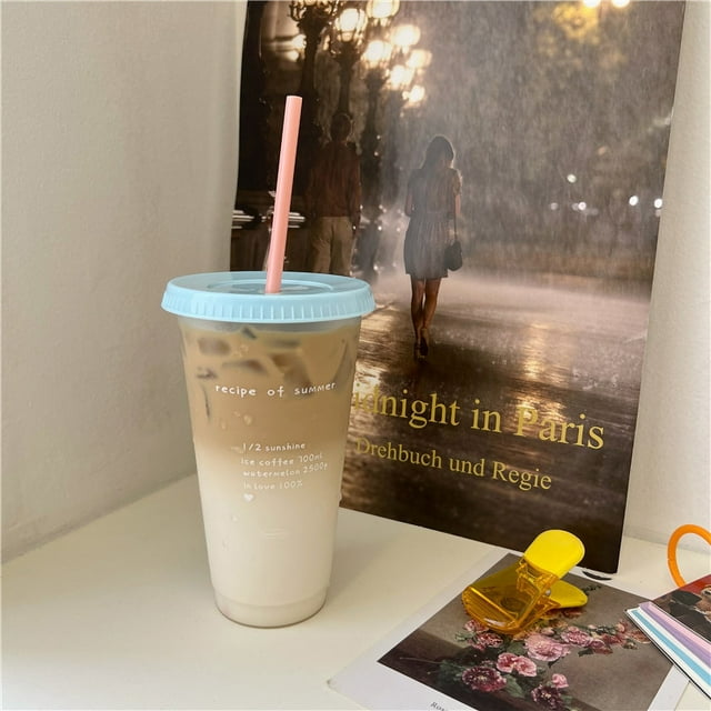 Cup Plastic Coffee Cup Large Capacity Cute Water Cup With Straw Lid for Summer Cold Drinking