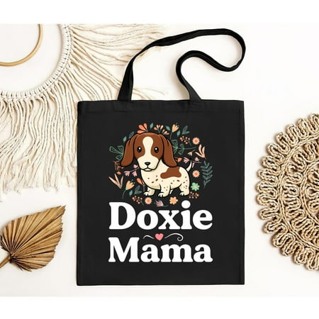 vintage Piebald Dachshund Mom Bag Doxie Mama Floral Dog Lover Bag Gift Black Tote Bag-TH23942