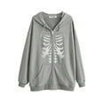 thumbnail image 2 of Qiylii Women Zip-up Hoodie, Skeleton Print Long Sleeve Pocket Loose Pullover, 2 of 5