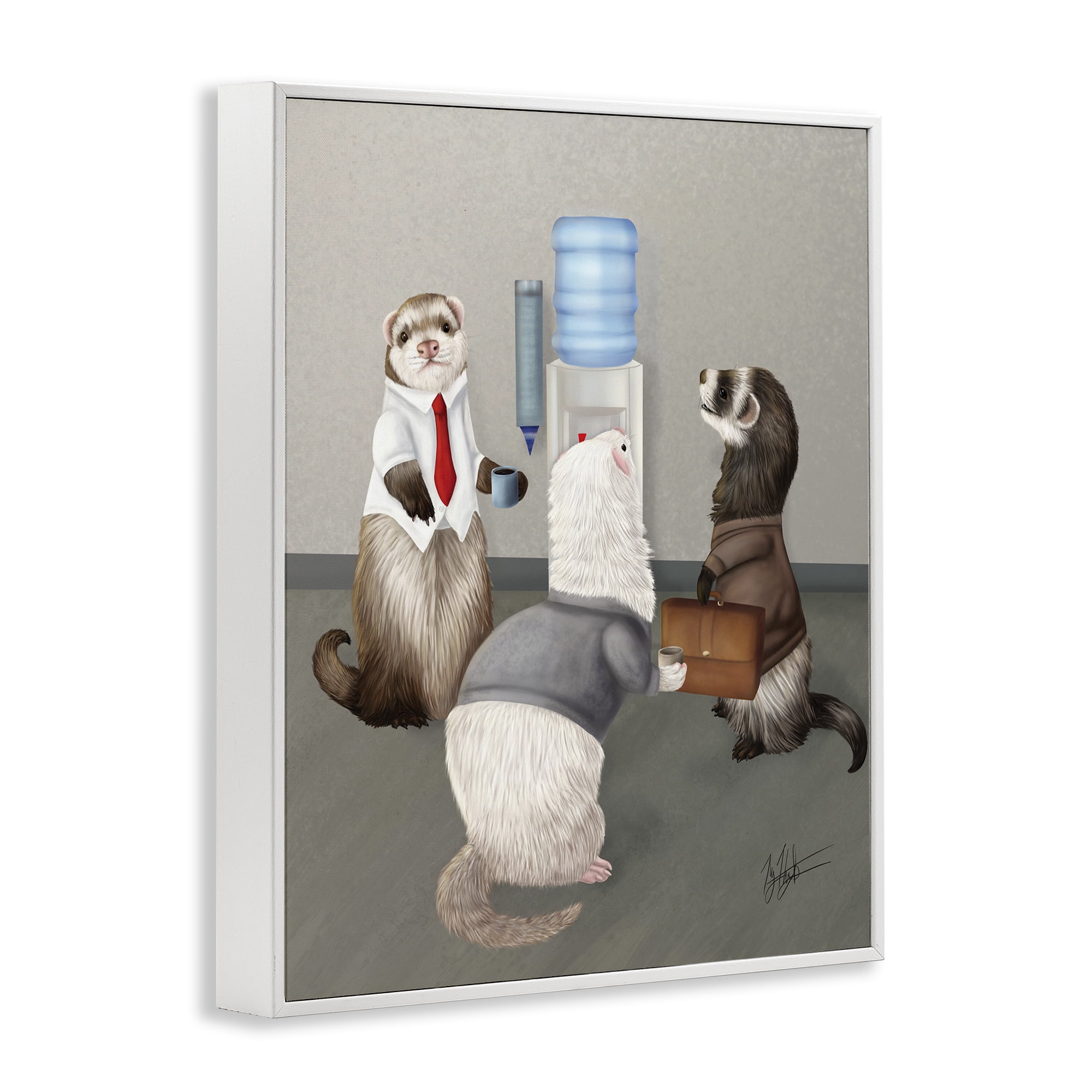 Stupell Industries Office Ferrets Water Cooler Animals & Insects Painting White Framed Art Print Wall Art, 16 x 20