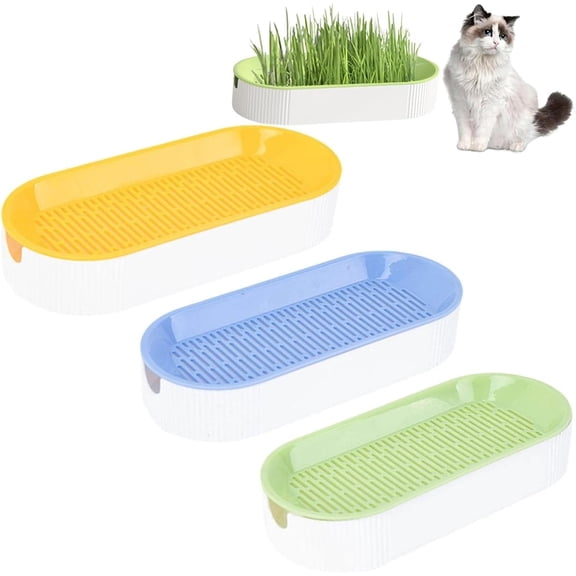 3 Pcs Hydroponic Cat Grass Planter, Seed Sprouter Tray Soil-Free Big Capacity Healthy Wheatgrass Grower Sprouting Container Kit for Kitten - Extra 15 Packs of Seeds