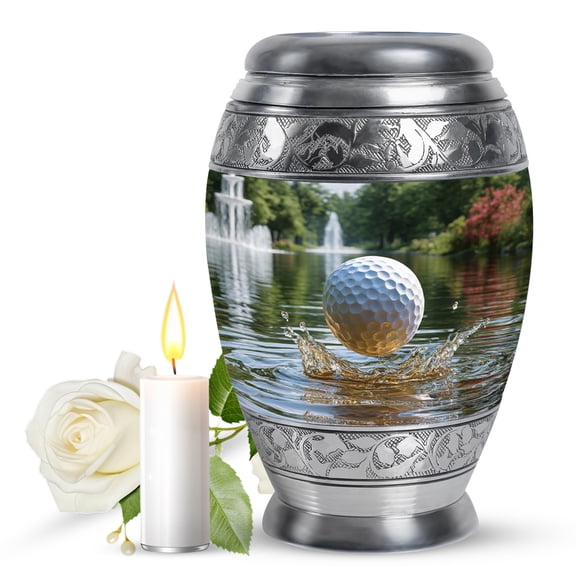 JAGASY Golf Ball Burial Large Urn for Ashes Adult Male, Green Handmade Urns for Ashes for Women, White Golf Ball Decorative Urns for Daughter, Lake Water Unique Cremation Urn for Son, (10 Inch)