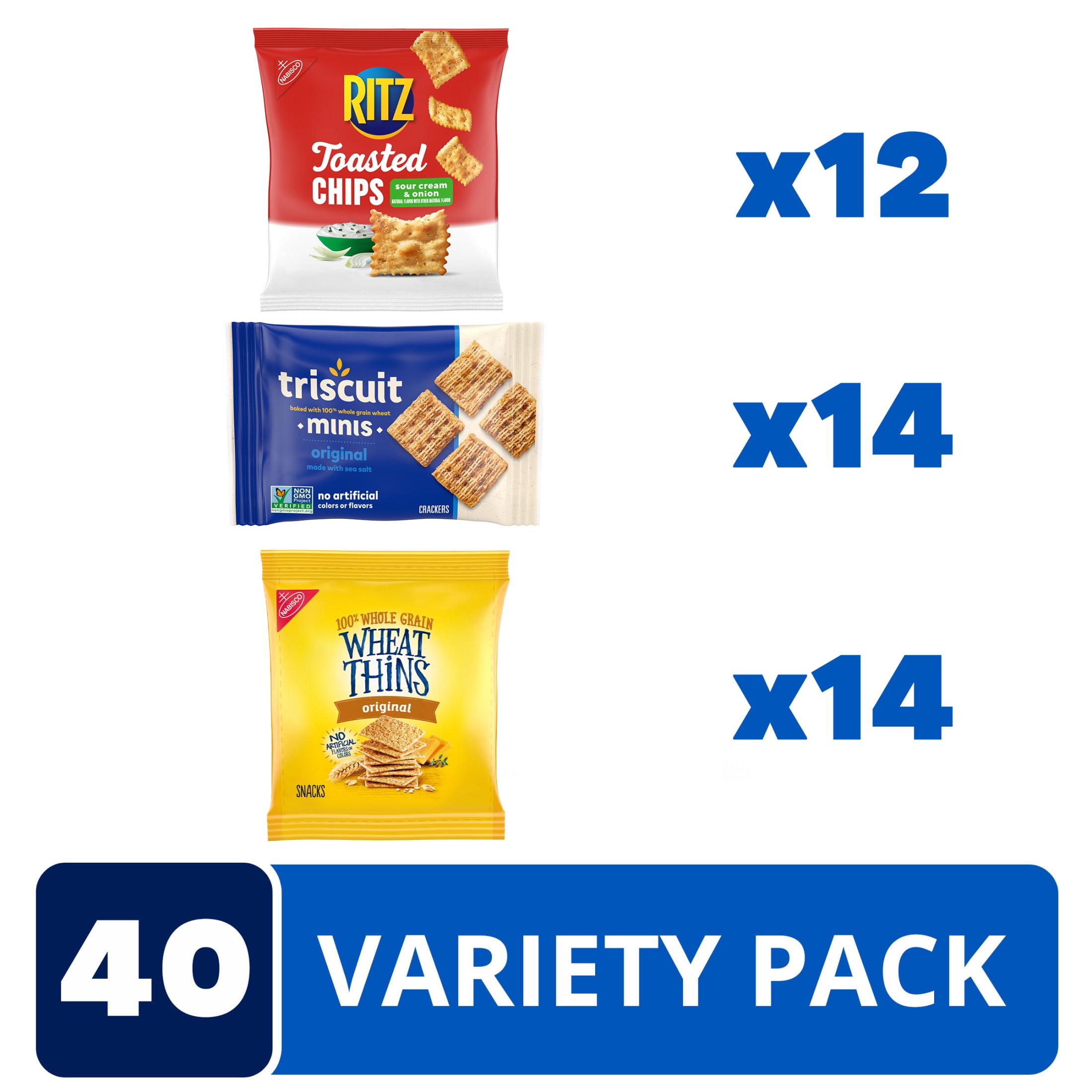 Nabisco Crackers Variety Pack, RITZ Toasted Chips, Wheat Thins Snacks & Triscuit, 40 Snack Packs