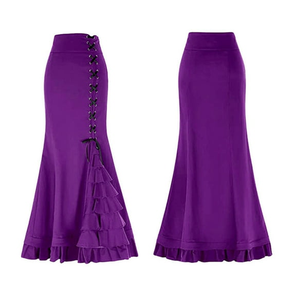 RUTAYY Women Ladies Pleated Skirt Solid Color Casual Travel Skirts