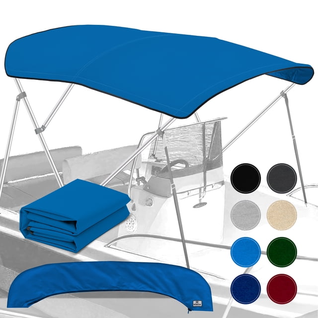 KNOX Toile de Remplacement Universelle à 3 Nœuds pour Toit de Bimini, Toile de Toit de Bimini Seulement avec Botte de Rangement à Glissière, Qualité Marine 600D, Imperméable, Pare-Soleil Anti-Décoloration pour Bateau, Sans Cadre, 91-96 Pouces L, Bleu Pacifique