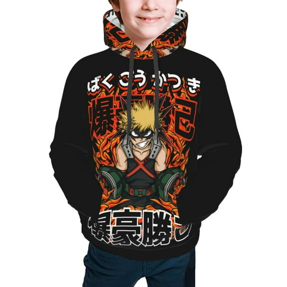 My Hero Academia Bakugo Katsuki Kids' Hoodie 3d Print Sweatshirt Soft Pullover Hooded With Big Pockets For Boys Or Girls Small