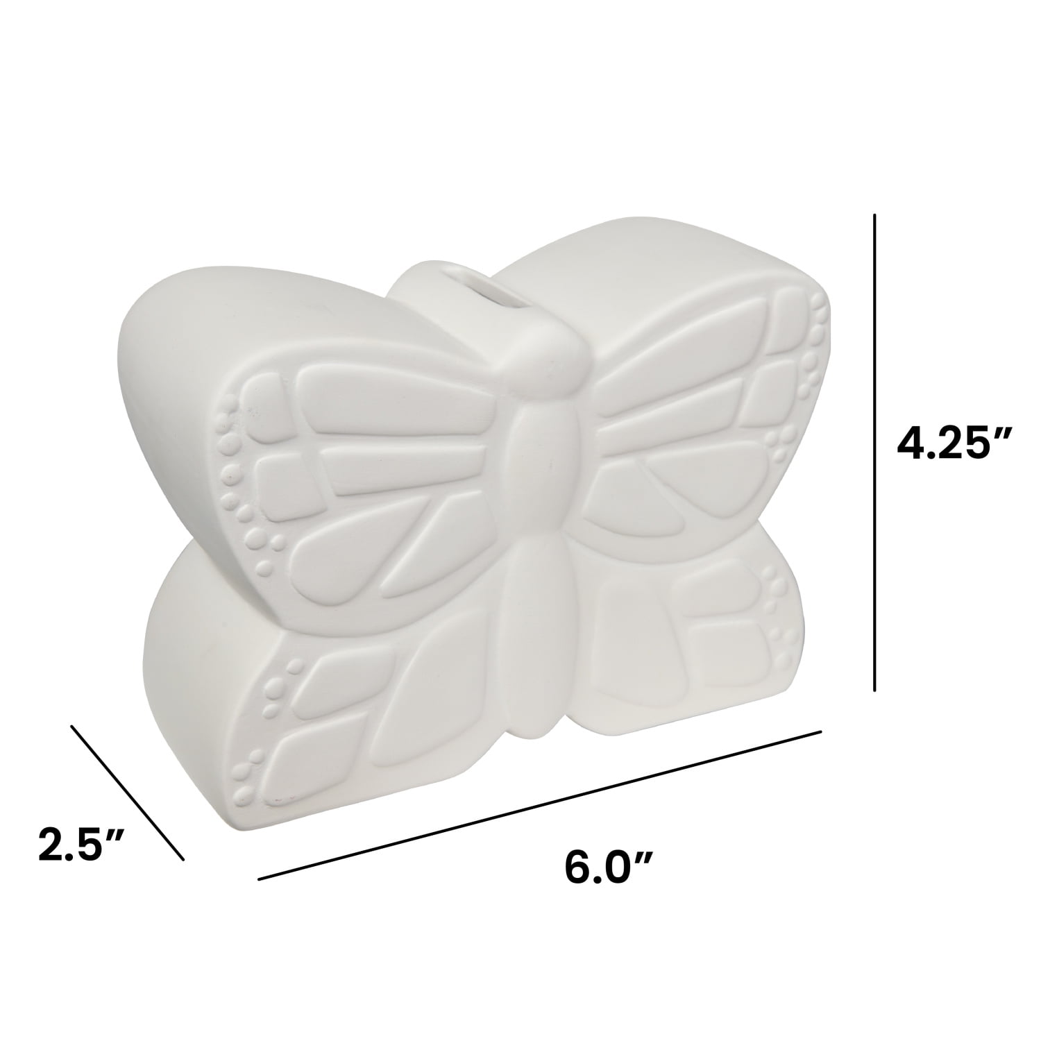 (3 pack) Hello Hobby Ceramic Paintable Bank Butterfly Figurine, 6" x 4.25" x 2.5" White Craft Base, New