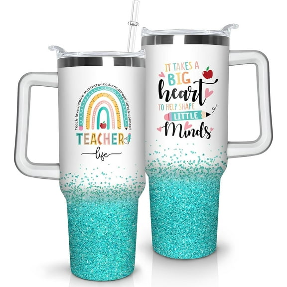 40oz Teacher Tumbler with Handle, Stainless Steel Teacher Water Bottle Cup, Teacher''s Travel Coffee Mug, Thanksgiving,Christmas,Graduation Gifts for Teachers
