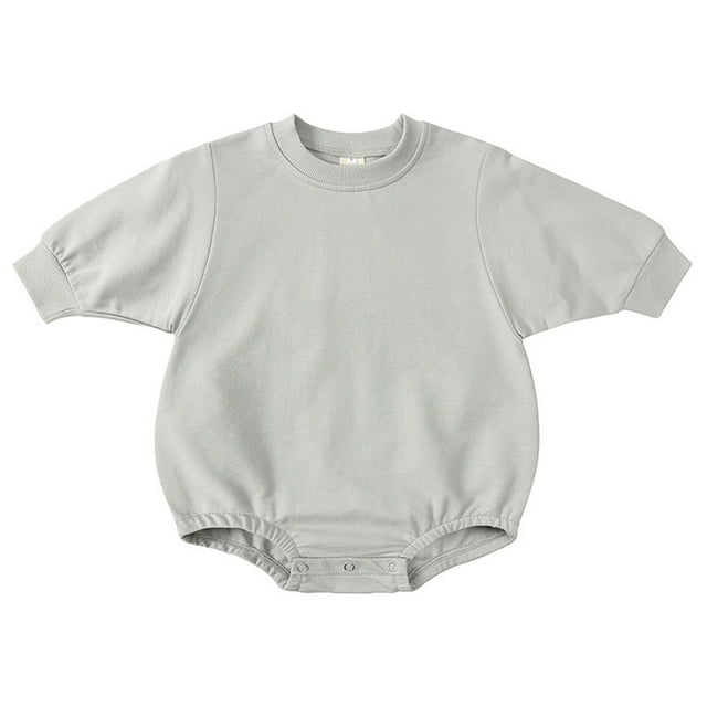 FAOWME Toddler Solid Color Outfits Girls Boys Sweatshirt Tops Romper Cute Clothes Light Gray 6-9 Months
