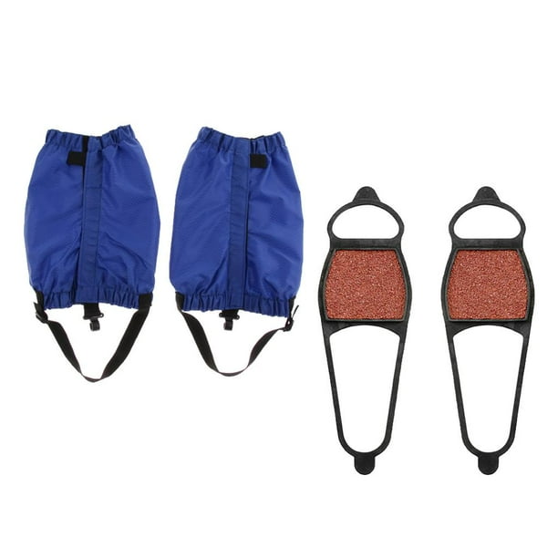 1 Par de de Botas de Tela Impermeable + 1 Par de Cojín de Cauchos Ajustables Antideslizante para Zapatillas para Deporte de Invierno Azul