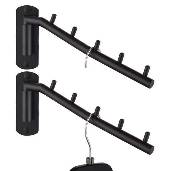 JQK Porte-Vêtements Pliant, Support de Bras Oscillant en Acier Inoxydable, Système de Séchage Organisateur de Rangement pour Placard Noir Mat Montage Mural 2 Pcs, SHR100-PB-2P