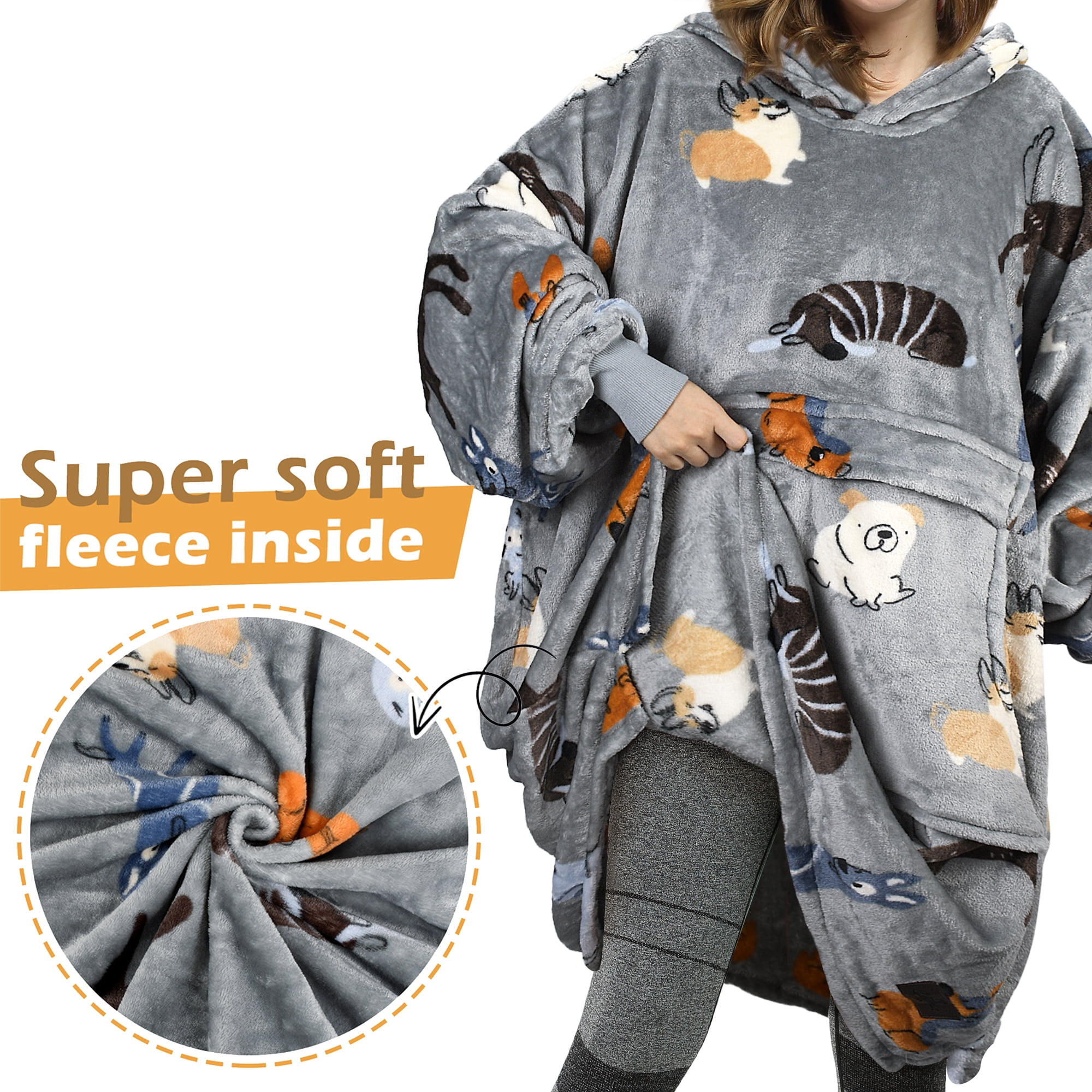 Catalonia Women's Hoodie Sweatshirt, Casual Pullover Sweater with front Pocket, Womens Fall Winter Clothing, Blanket Hoodie Sweatshirt, Dog Pattern