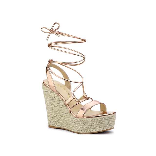 BLISSFUL STEP Sandales Espadrilles à Plateforme à Talon Compensé à Lacets pour Femmes