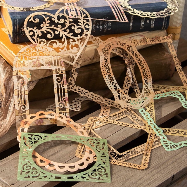 Hermoso material de día papel serie amantes del espacio-tiempo material de borde de encaje hueco decoración pegatinas de respaldo 6