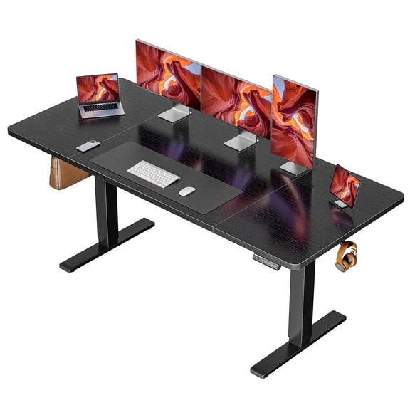 Amadwell Electric Standing Desk, 63 x 27.6 Inches Gaming Desk, Height Adjustable Stand up Desk with Cable Organizer, Computer Office Desk for Home Office, Black
