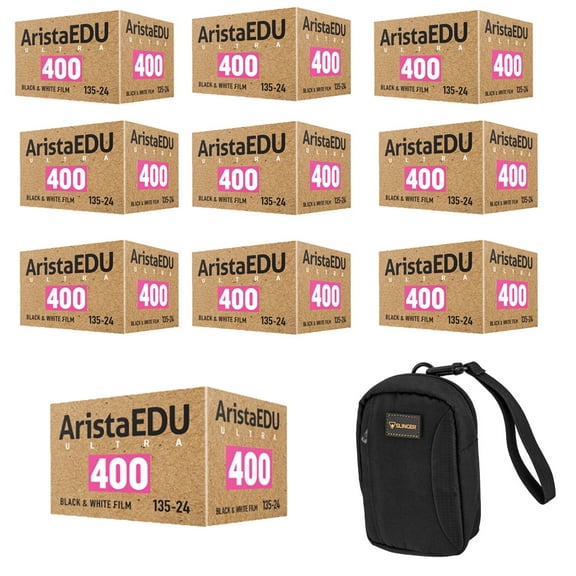 Arista EDU Ultra 400 35mm Black and White Negative Roll Film, 10-Pack, with Camera Bag