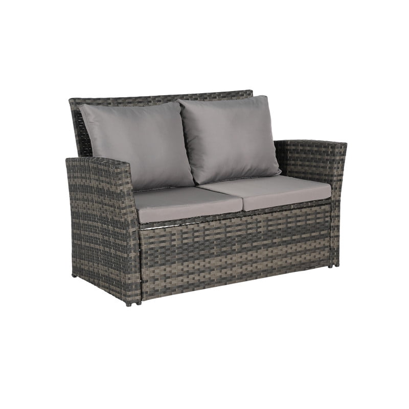 4-Piece Patio Furniture Set, Outdoor Wicker Sectional Sofa Set with Tempered Glass Coffee Table, Outdoor Conversation Set for Backyard Garden