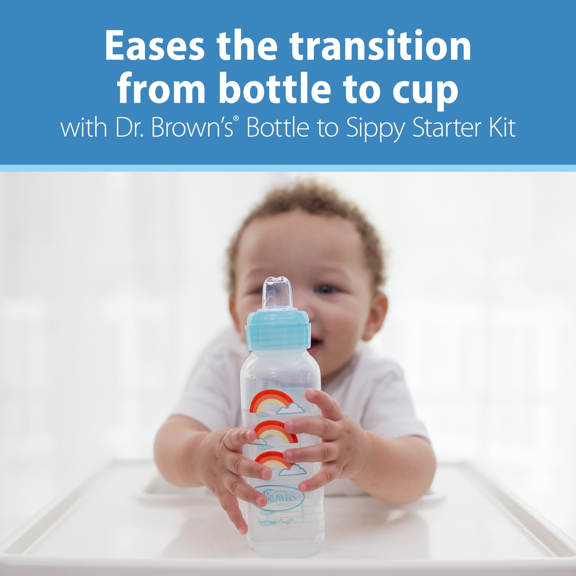 Dr. Brown's Anti-Colic Options+ Narrow Sippy Bottle Starter Kit, 8oz/250ml, Blue, BPA Free, 6m+