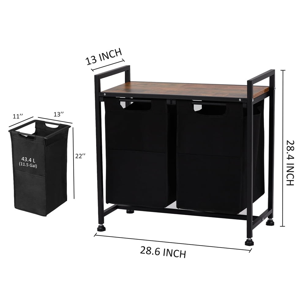 Laundry Hamper with Shelf, Laundry Basket Section, Laundry Sorter, Cloest Storage and Organization, Clothes hamper with Table, for Bathroom, Bedroom, Restroom, Black