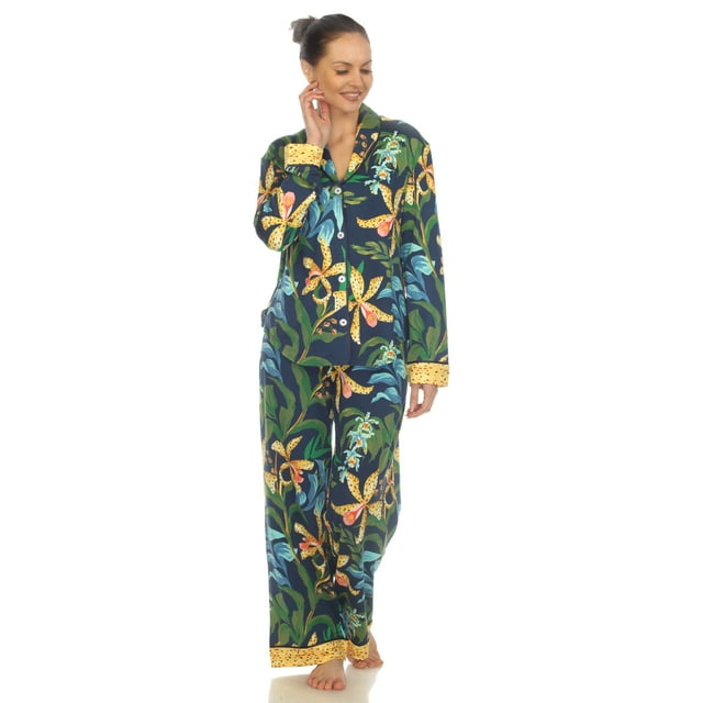 White Mark Women's 2-PC Wildflower Print Pajama Set