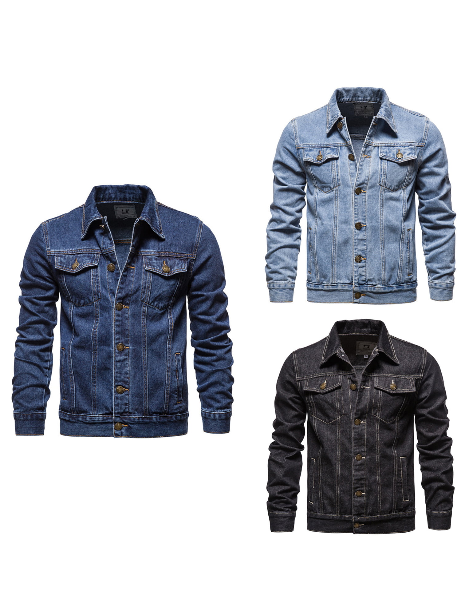 Hotmiss Men's Denim Jacket Casual Button Down Trucker Jacket Jean Coat at   Men's Clothing store