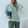 thumbnail image 5 of Jalioing Striped Shirt for Women Casual Ladies Top Spring Long Sleeved Dropped Shoulder Loose Stripe Tops (Medium, Green), 5 of 7