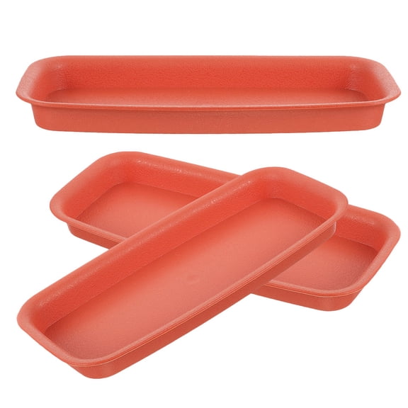 AURARMLET Set of 3 Red Rectangular Plastic Plant Drip Trays for Indoor Flower Pots, Leak-Resistant Saucers for Plant Care