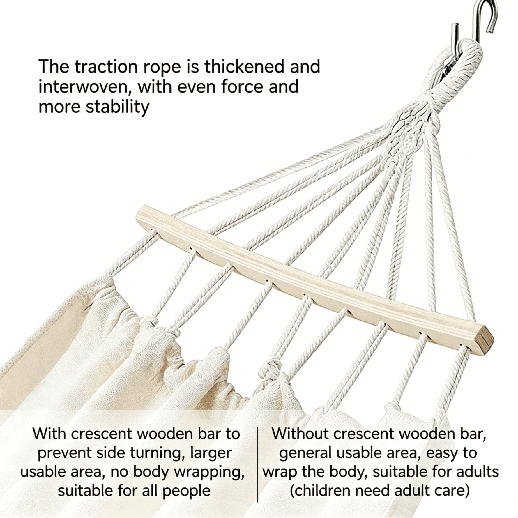 Oaskys Bohemian Style Hammock with Tassels – Handmade Rope Hammock with Wooden Spreader Bars, Heavy Duty Hanging Hammock for Outdoor Garden, Patio and Backyard
