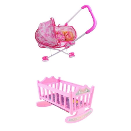 Rocking Potato Wooden Doll Stroller- Pink